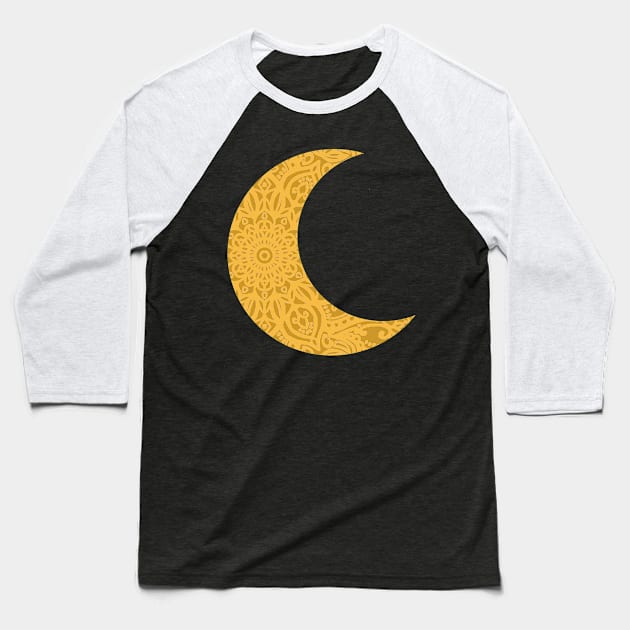 Mandala Yellow Moon Baseball T-Shirt by aterkaderk